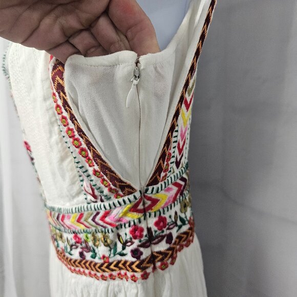 Sundance Cream Maxi Dress Embroidered Boho Festival Cottage Prairie 10 - Picture 9 of 13